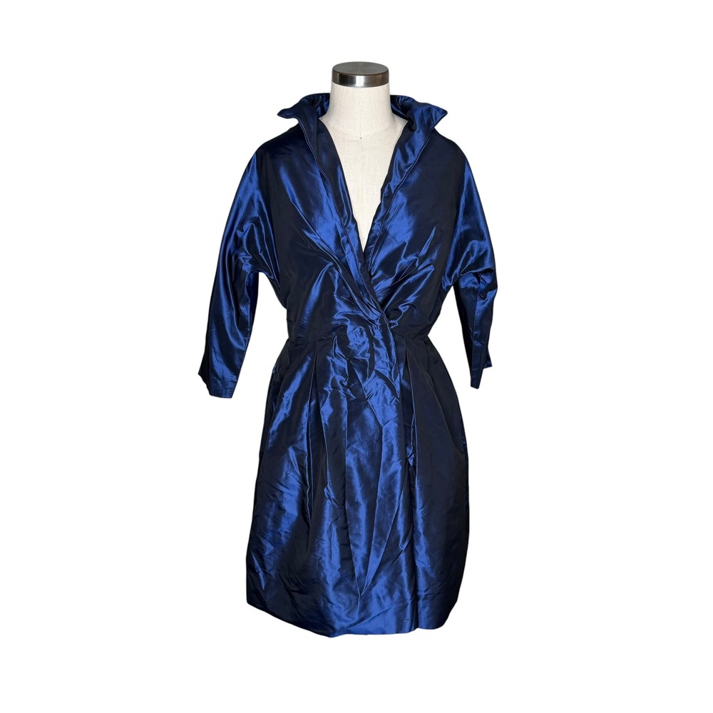 CATHERINE REGEHR Dress Blue Silk Taffeta Portrait Collar Women's Size Medium